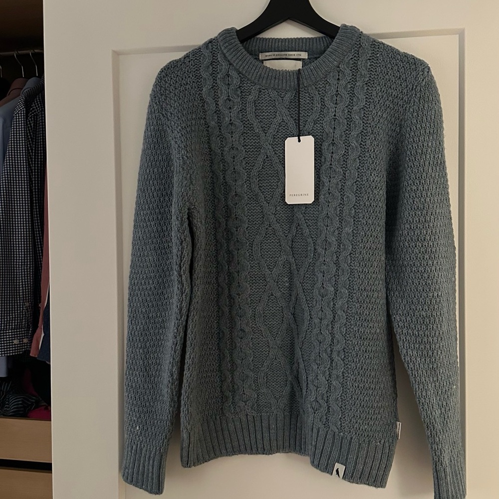 Men's Blue Cable Knit Sweater peregrine